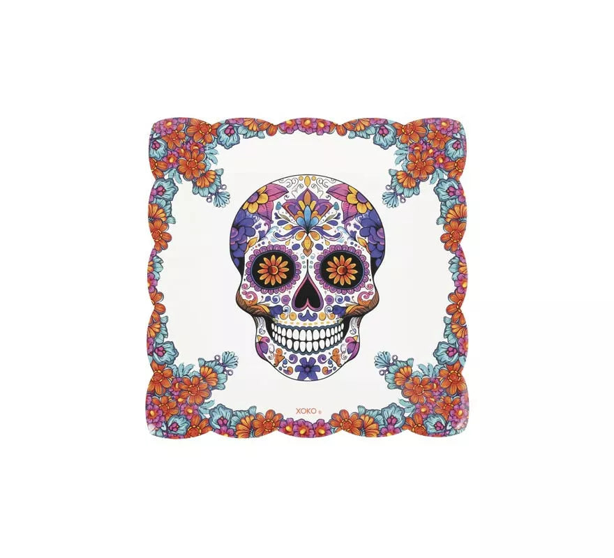 Translation missing: de.Pack de 6 Platos Cuadrado Calavera de papel de 20,5x20,5 cm