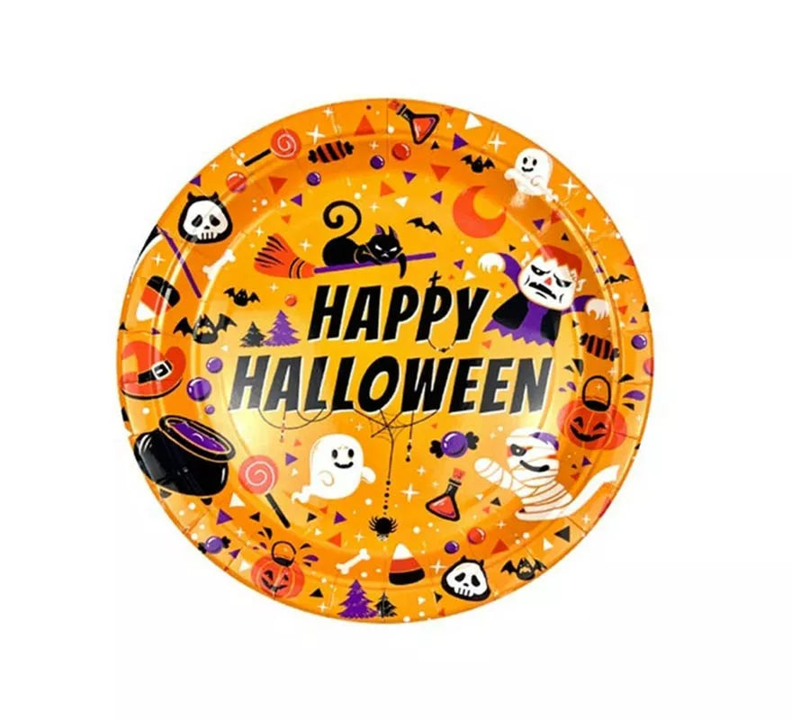 Translation missing: de.Pack de 6 Platos Happy Halloween Print naranja de 18 cm