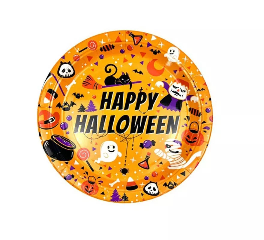 Translation missing: de.Pack de 6 Platos Happy Halloween Print naranja de 23 cm