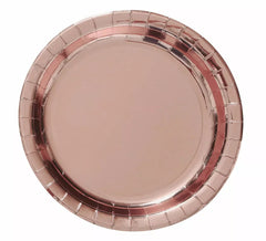 Packung mit 6 runden Tellern in Gold und Rosa von 23 cm