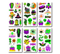 Packung mit 6 fluoreszierenden Tattoos in verschiedenen 6,8-cm-Modellen