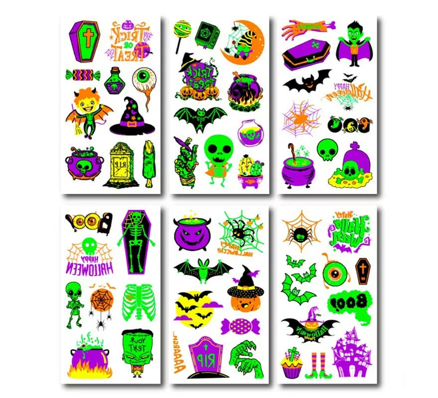 Translation missing: de.Pack de 6 Tatuajes Fluorescente en modelos surtidos de 6,8 cm