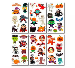 Packung mit 6 Halloween-Cartoon-Tattoos in verschiedenen 6,8-cm-Modellen