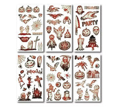 Packung mit 6 leuchtenden Halloween-Tattoos in verschiedenen 6,8-cm-Modellen