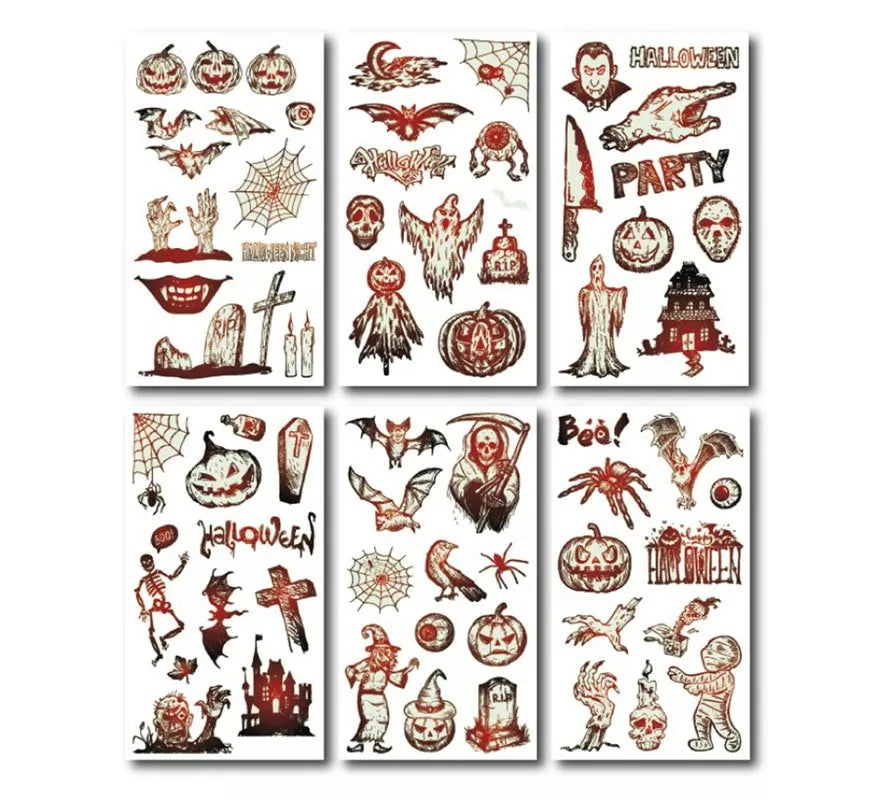 Translation missing: de.Pack de 6 Tatuajes Halloween luminiscente en modelos surtidos de 6,8 cm