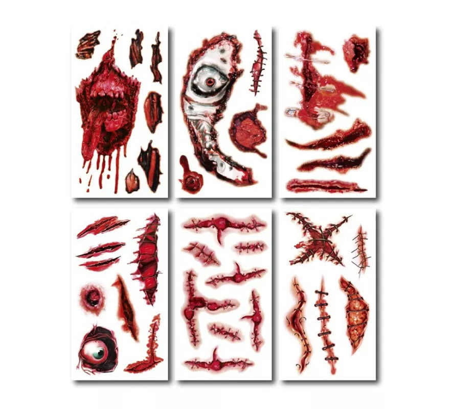 Translation missing: de.Pack de 6 Tatuajes Heridas cosidas en modelos surtidos de 6,8 cm