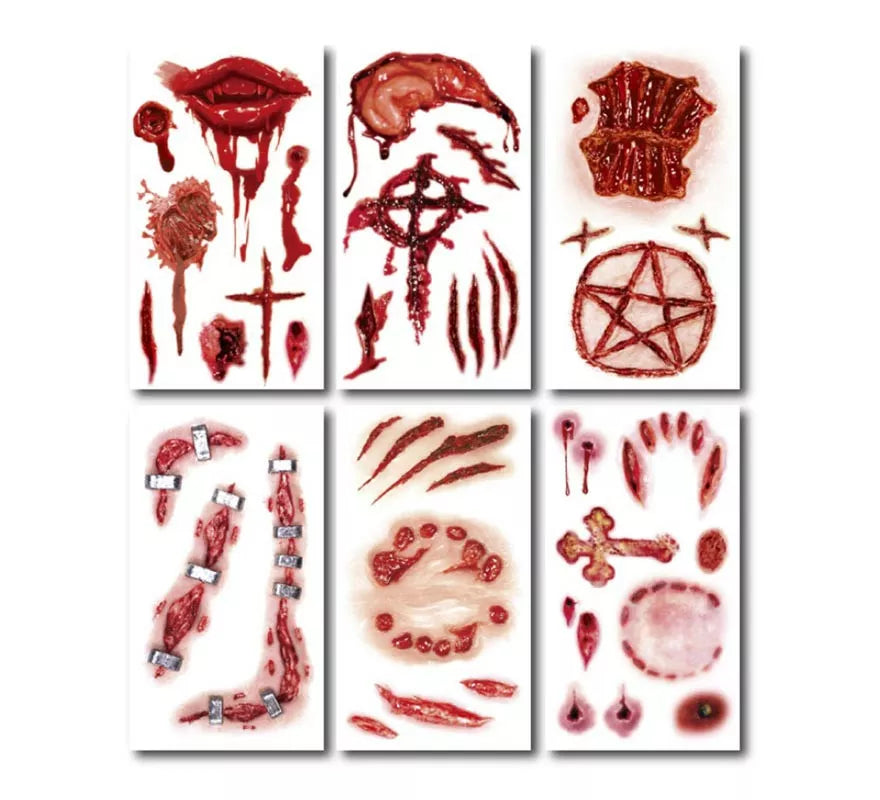 Translation missing: de.Pack de 6 Tatuajes Heridas en modelos surtidos de 6,8 cm