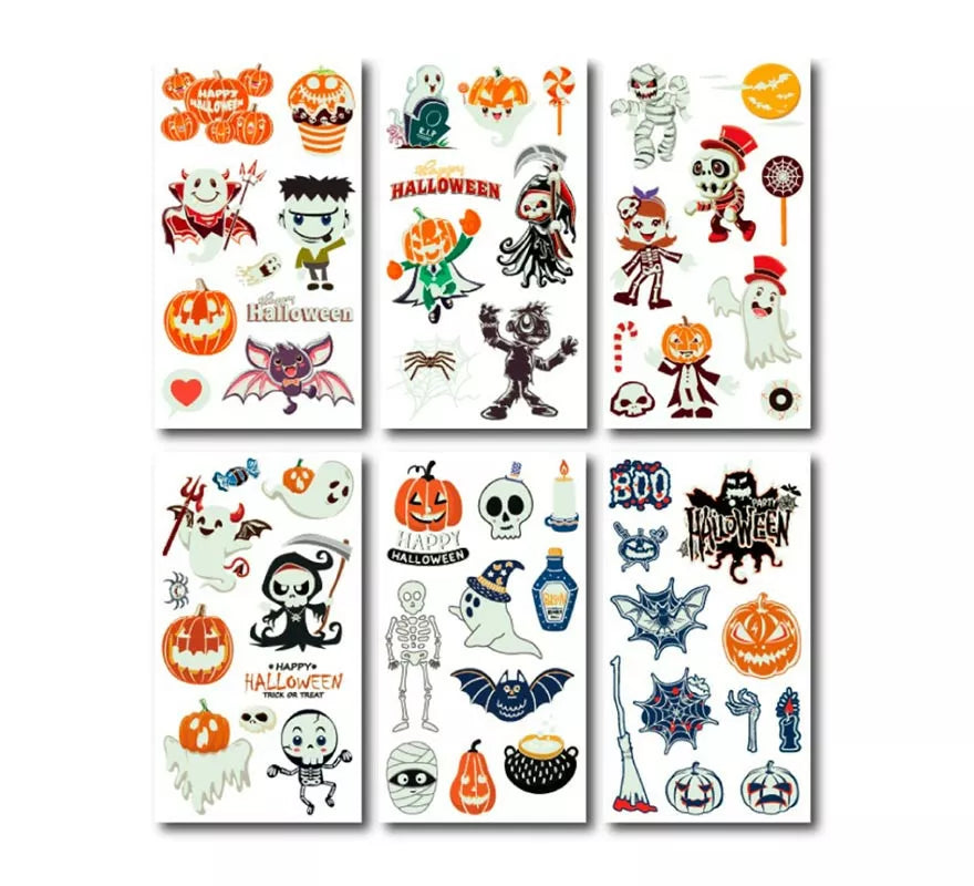 Translation missing: de.Pack de 6 Tatuajes luminiscente naranja en modelos surtidos de 6,8 cm