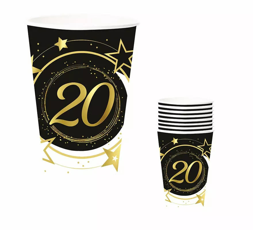 Pack de 6 Vasos 20 Años Cumpleaños y Aniversarios de 240 ml (90 cm)