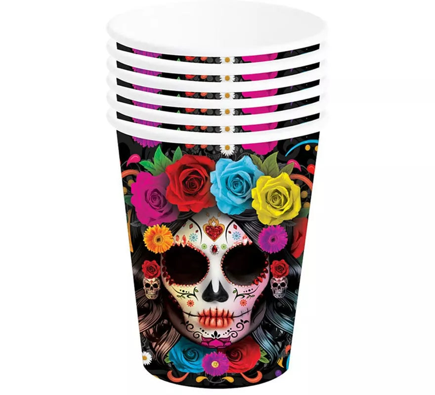 Pack de 6 Vasos Catrina Colorida de 240 ml