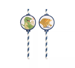 Packung mit 8 Papp-Dinosaurier-Strohhalmen 19,7 cm