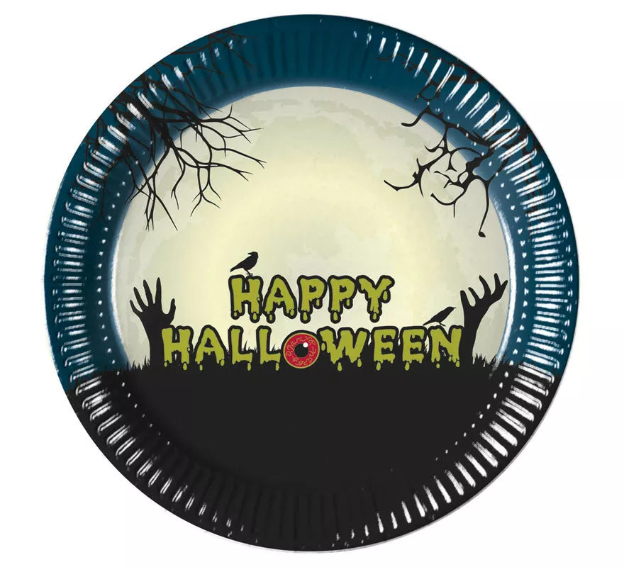 Pack de 8 Platos de Papel Happy Halloween de 23cm