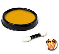 Gelbe Make-up-Packung auf Wasserbasis mit Pinsel