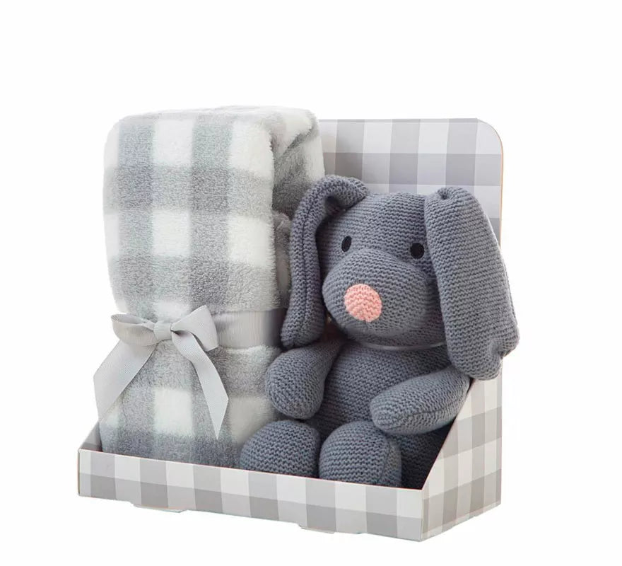 Translation missing: de.Pack Manta de 90x75 cm y Perro de Peluche gris de 26 cm
