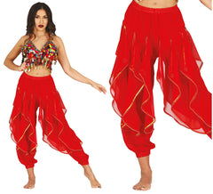 Rote Bauchtanzhose mit goldenen Fransen