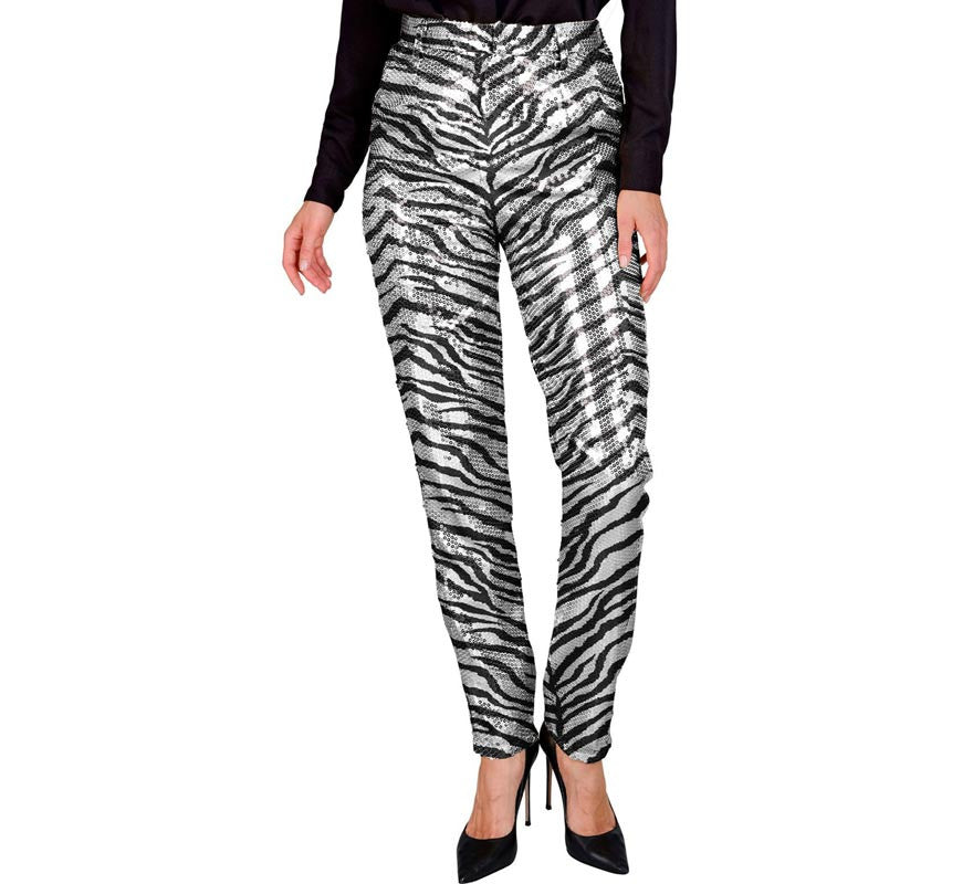 Pantalones Moda Fiesta Animal Print Plateado para mujer