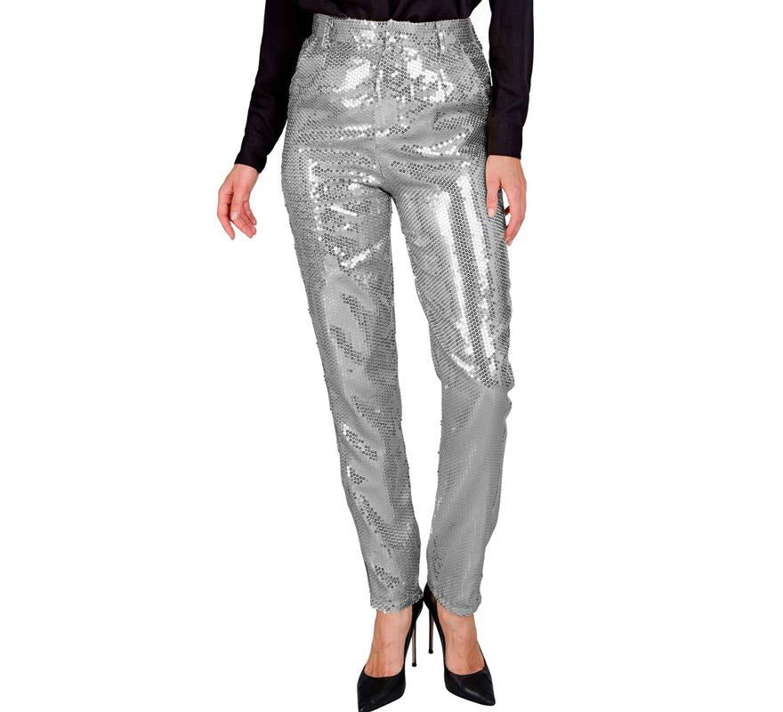 Translation missing: de.Pantalones Party Fashion lentejuelas plateado para mujer