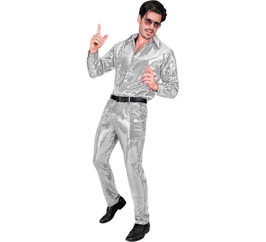 Pantalones plateado con lentejuelas para hombre