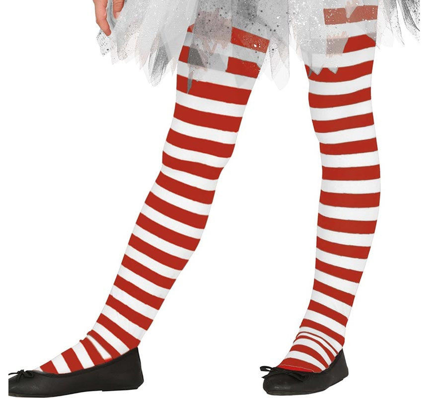 Translation missing: de.Pantys de Elfa Navideña a rayas rojo y blanco infantil