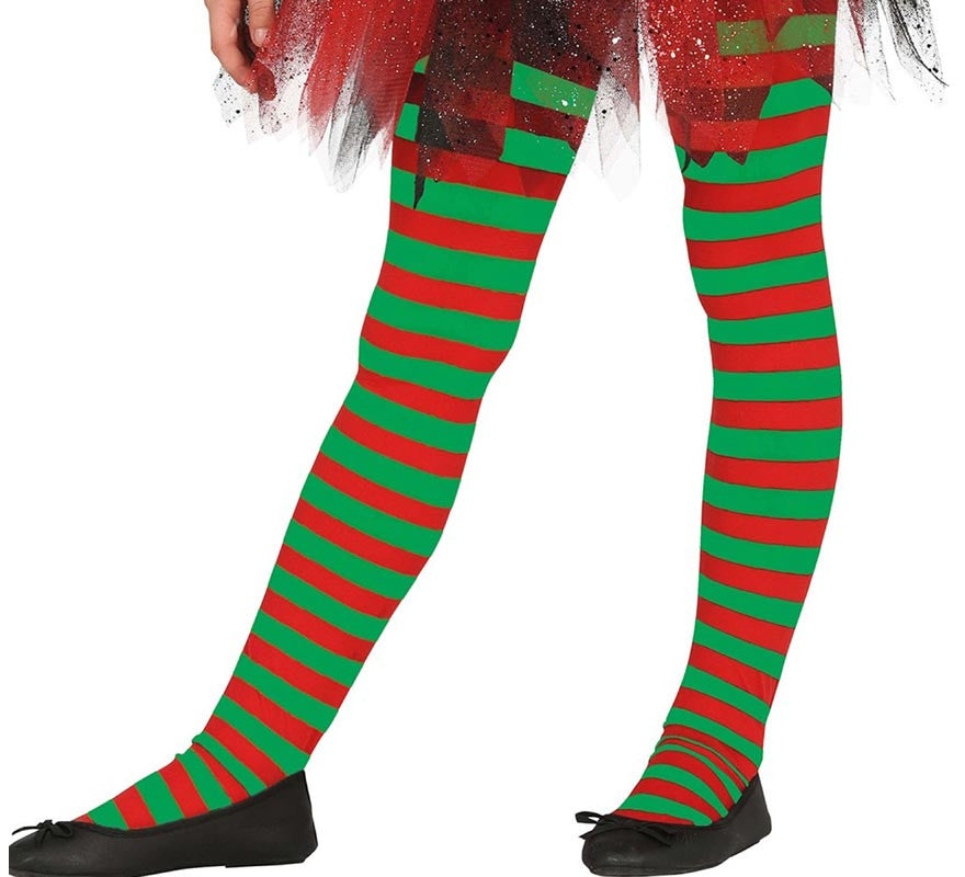 Translation missing: de.Pantys de Elfa Navideña a rayas rojo y verde infantil