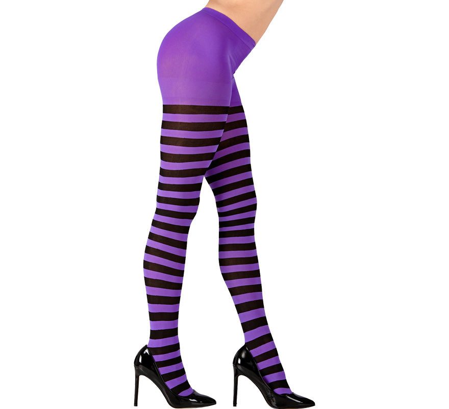Pantys morados a Rayas negras de 70 DEN para mujer