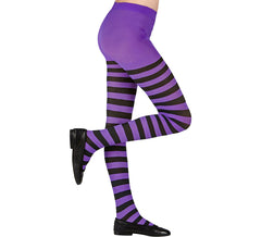 Lila Strumpfhose mit schwarzen Streifen, 70 Denier für Mädchen