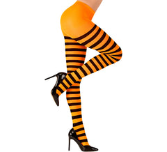 Orange Strumpfhose mit schwarzen Streifen, 70 Denier für Damen