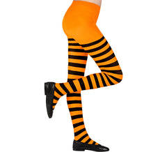 Orange Strumpfhose mit schwarzen Streifen, 70 Denier für Mädchen