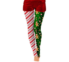 Weihnachtsstrumpfhose mit Doppelstreifen und Keksaufdruck für Erwachsene