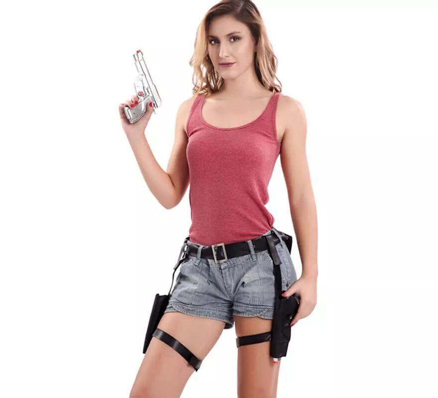 Par de cartucheras con 2 Pistolas Plateadas
