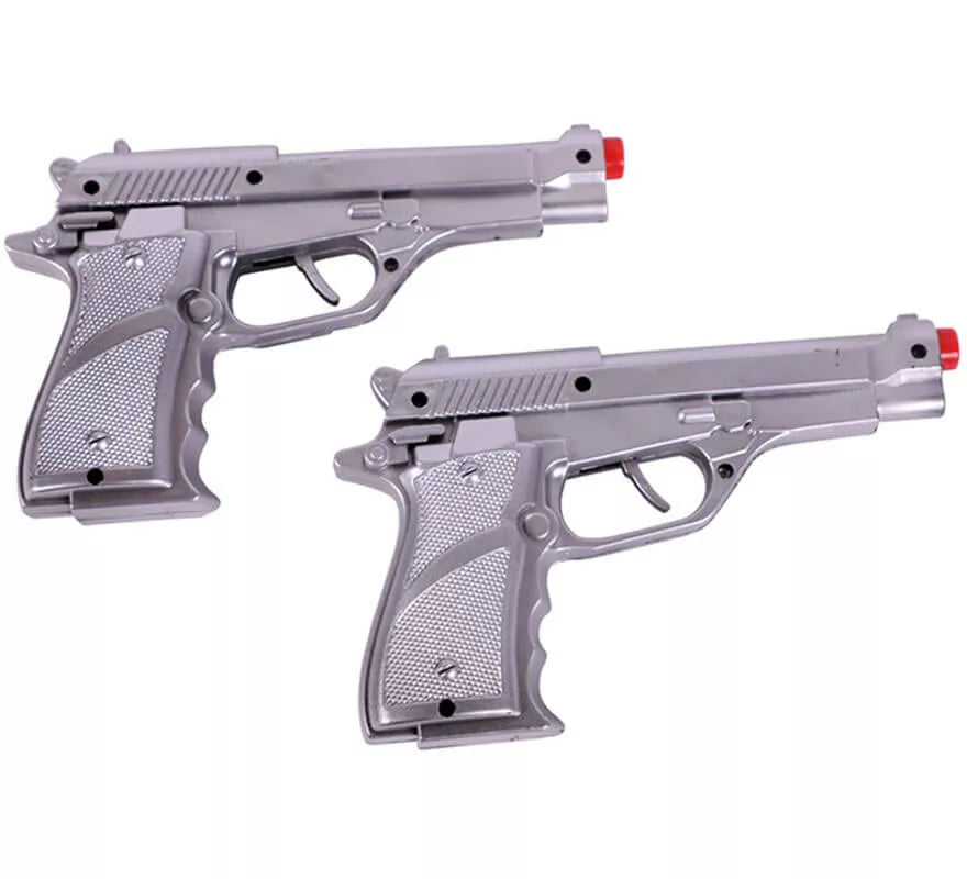 Translation missing: de.Par de cartucheras con 2 Pistolas Plateadas