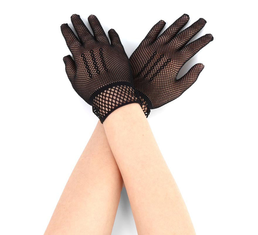 Translation missing: de.Par de Guantes de Red Fino cortos negros adulto
