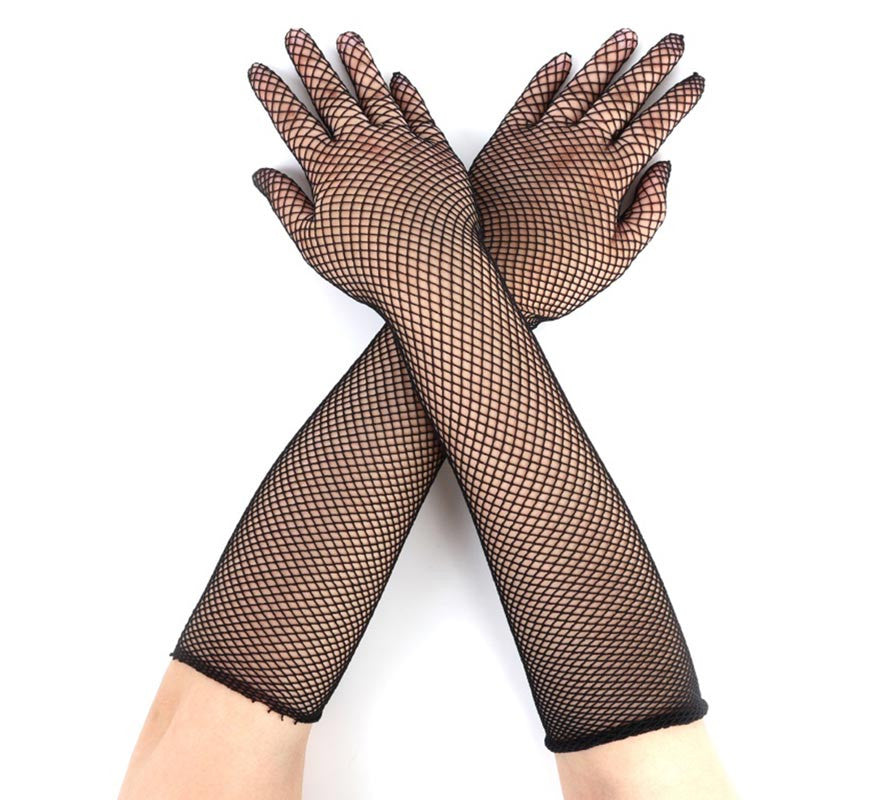 Translation missing: de.Par de Guantes de Red Fino largos negros adulto