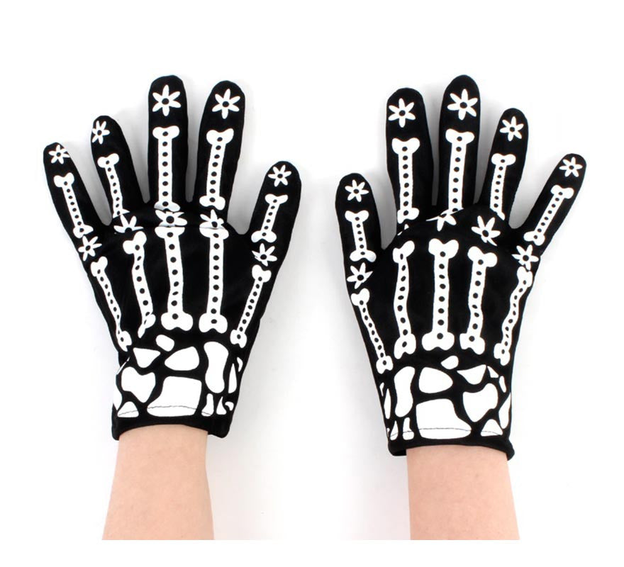 Translation missing: de.Par de Guantes Esqueleto con flores adulto