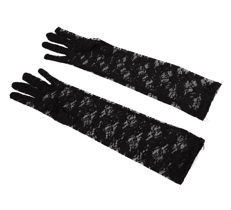 Translation missing: de.Par de Guantes Largos de Encaje negros adulto de 40 cm