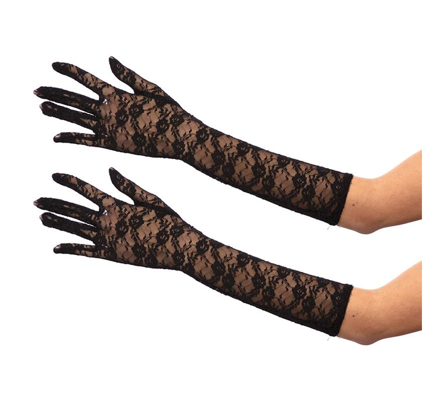 Translation missing: de.Par de Guantes Largos de Encaje negros adulto de 40 cm