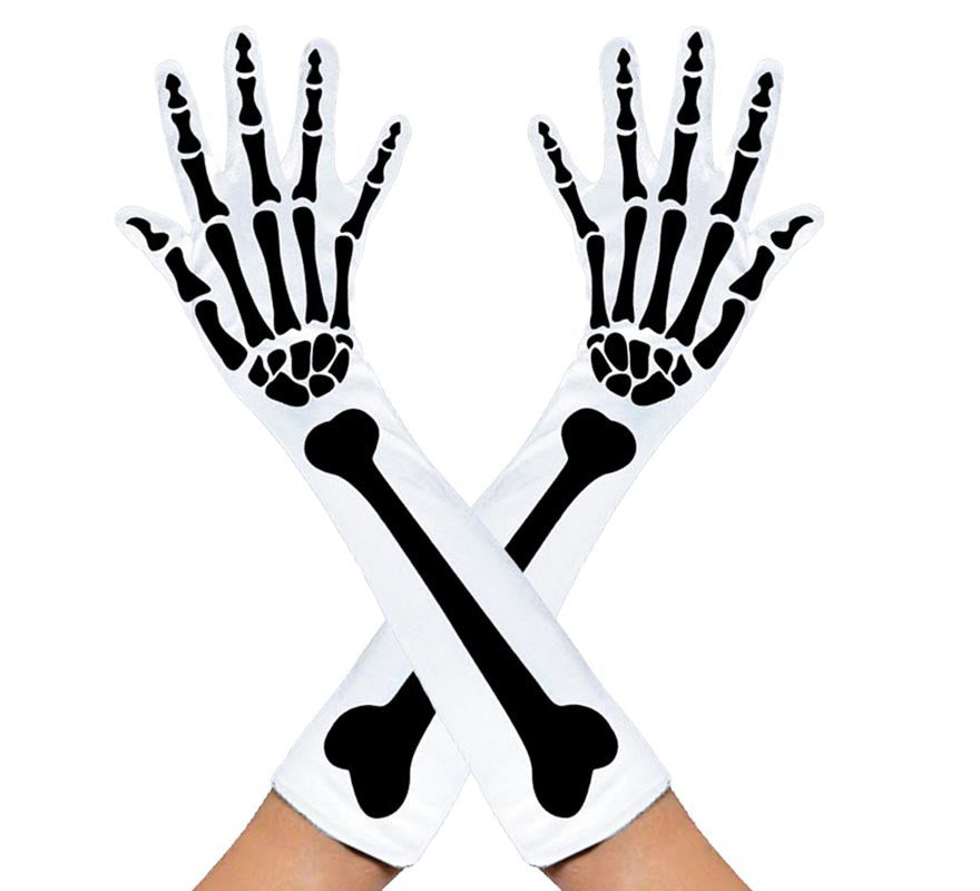Translation missing: de.Par de Guantes Largos de Esqueleto blancos adulto