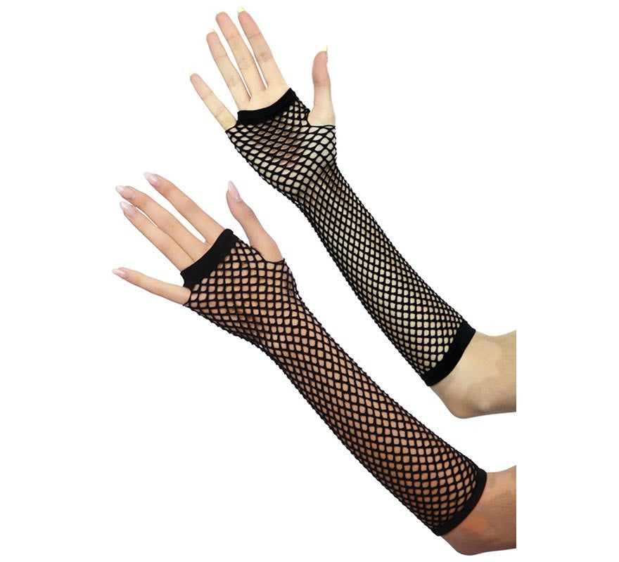 Translation missing: de.Par de Guantes Largos de rejilla negros adulto de 24 cm