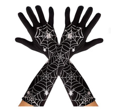 Paar lange schwarze Spinnennetz-Handschuhe für Erwachsene