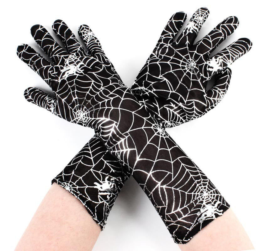 Translation missing: de.Par de Guantes negros con telaraña adulto