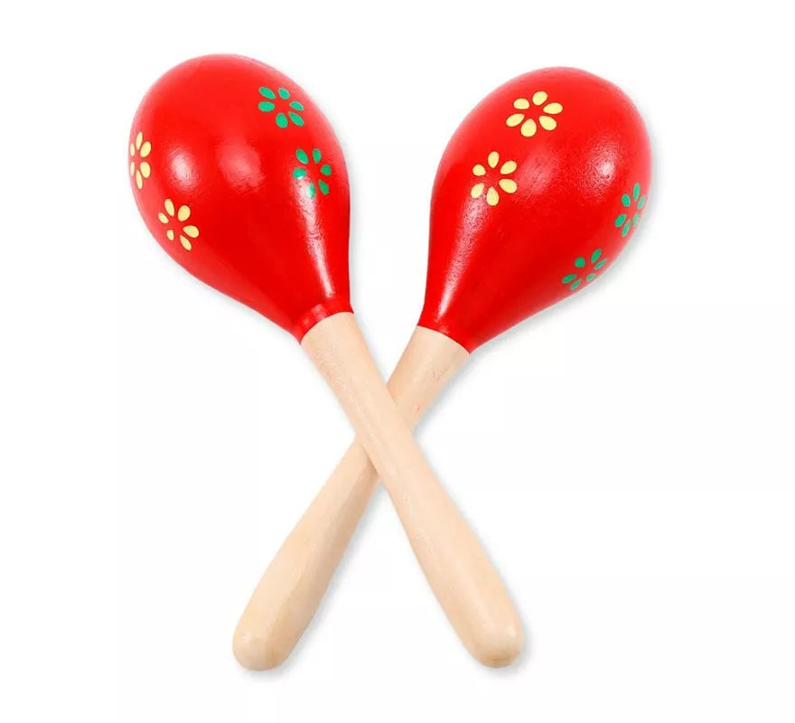 Translation missing: de.Par de Maracas de madera roja con flores 20 cm