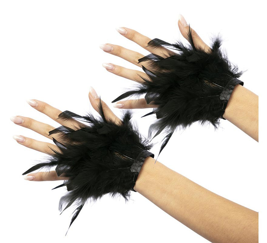 Translation missing: de.Par de Puños de Pluma negras de 14 cm