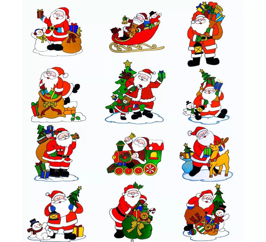 Translation missing: de.Pegatina Ventana Navidad Papá Noel Surtida en 12 Modelos de 30 cm