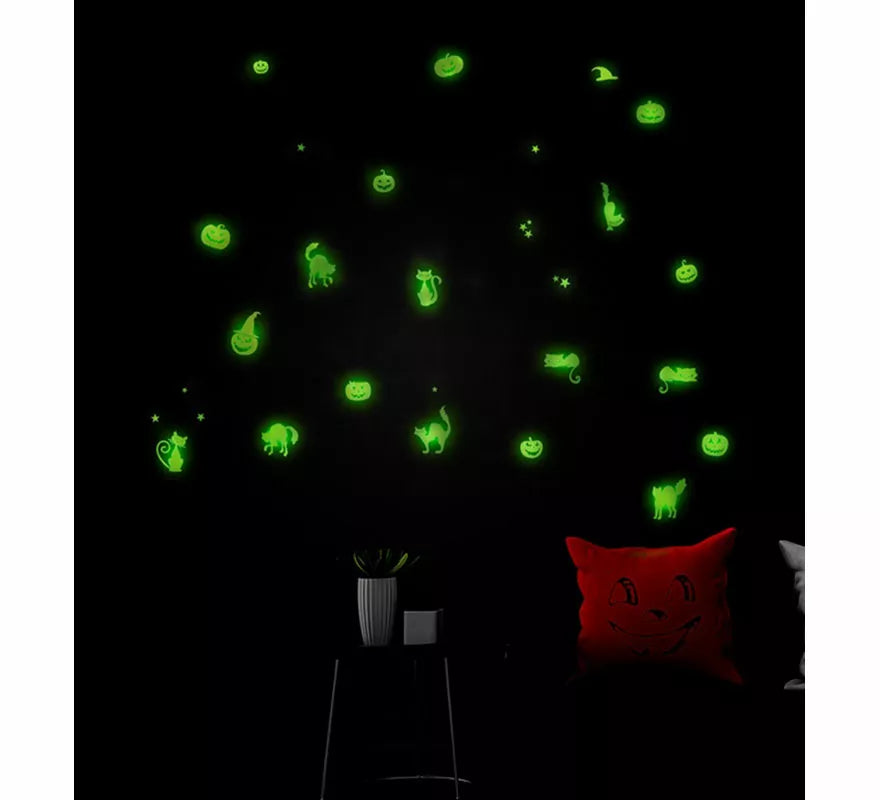 Pegatinas Calabazas y Gatos Fluorescentes de 21x15 cm