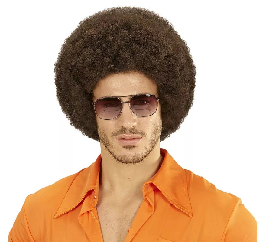 Peluca Afro castaña ajustable y lavable adulto