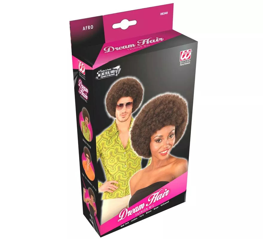 Translation missing: de.Peluca Afro castaña ajustable y lavable adulto