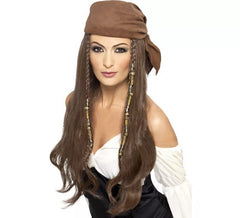 Chestnut Perücke und Bandana Woman Pirate