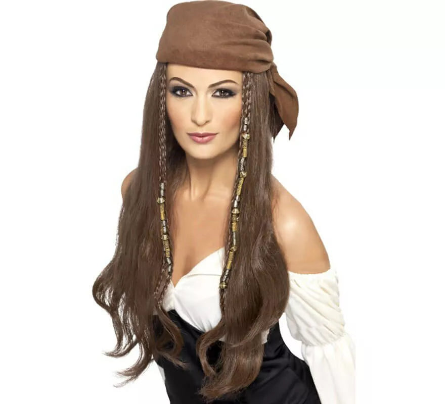Translation missing: de.Peluca Castaña y Bandana Mujer Pirata