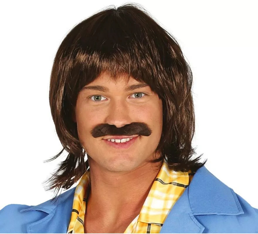 Peluca con bigote castaña