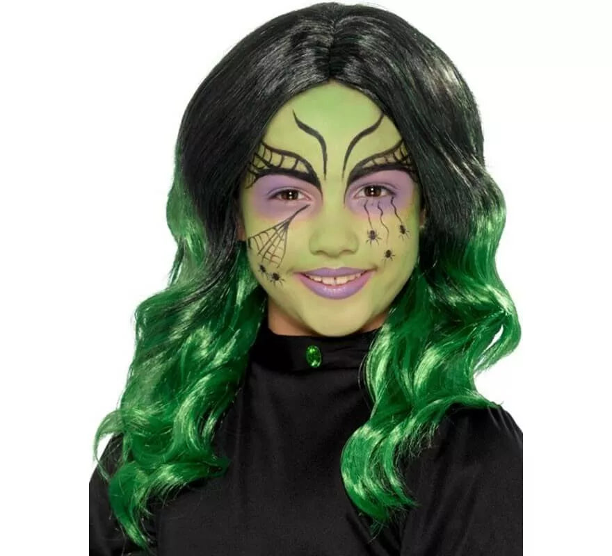 Translation missing: de.Peluca de Bruja Negra y Verde para niña